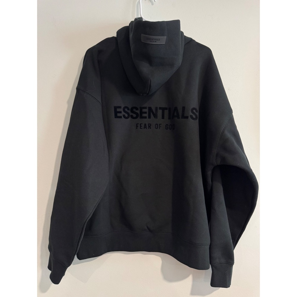 Fear of God Essentials Pullover Hoodie Mens Large Black Flocked Logo NWT - Picture 5 of 7
